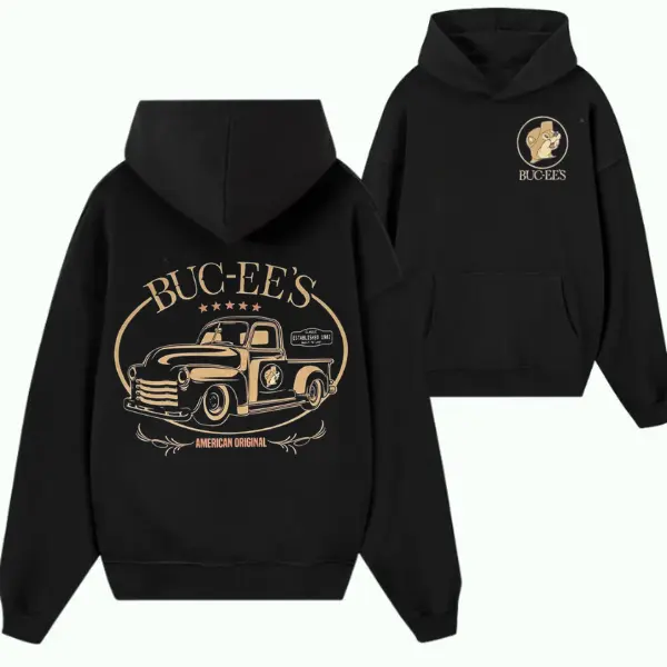 Buc-ee’s American Original Vintage Truck Hoodie – Black Retro Pickup Graphic Pullover, Classic Texas Road Trip Style Apparel