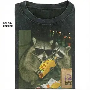 Season Vibes - Comfort colors Raccoon Eating Taco T-Shirt - Funny Meme Graphic Tee, Silly Animal Humor Shirt, Vintage Retro Unisex Top, Cute Raccoon Lover Gift, Gift for Men, Women funny shirts for women, Womenswear Cotton Top Streetwear