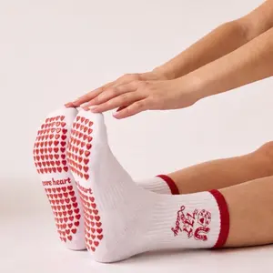 CoreHeart Women's Pilates and Barre Grip Socks with Red Heart Grips, Embroidered with Lucky Horseshoe, 777, and Heart Dice, Maroon Red, Ankle Socks - Style, Plush