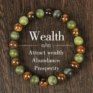 Tiger Eye Stone Bracelet Attracts Wealth, Ababusive Prosperity - Stretchable Artificial Jade Money Attraction Bracelet - Unisex Jewelry Gift bracelet Crystal bracelet Elastic Band Abundance Elasticity