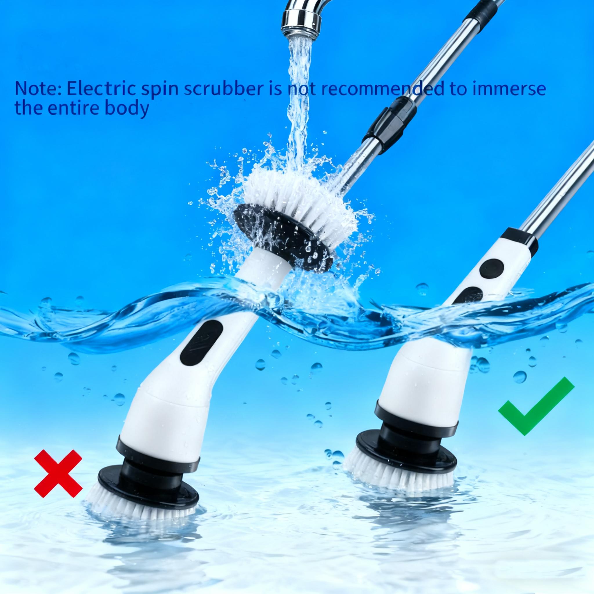 Electric Spin Scrubber, Cordless Shower Scrubber with IPX7 Waterproof, Electric Cleaning Brush, Multi-Surface Use, and Long Battery Life, 2 Adjustable Speed & Extendable Handle, 9 Replaceable Brush Heads, Multi-Purpose Cleaning Kit for Bathroom & Kitchen