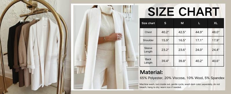 Tanming Women's Long Cardigan Wool Coat Open Front Pockets Warm Lapel Jacket Coat Fall Outerwear Casual FallFreshness