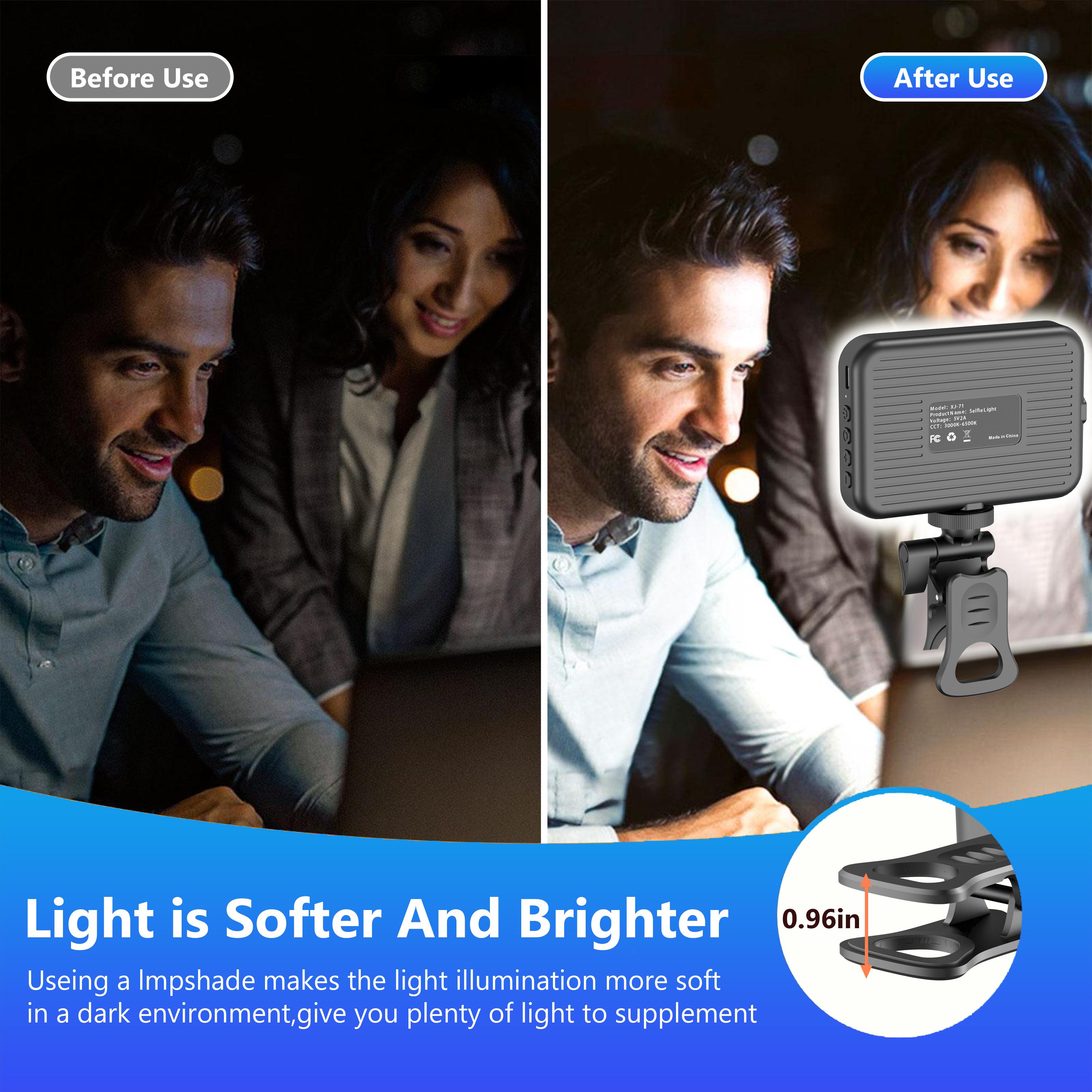 Rechargeable Clip-On Selfie Light | Fill Light for Video Calls, Streaming & Makeup Compatible with Phone, Laptop, Tablet