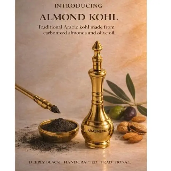 Arabmexiq Almond & Olive Oil Kohl Eyeliner - Natural Inspired Eye Defining Powder, Smooth Traditional Application, Handcrafted for Everyday Wear