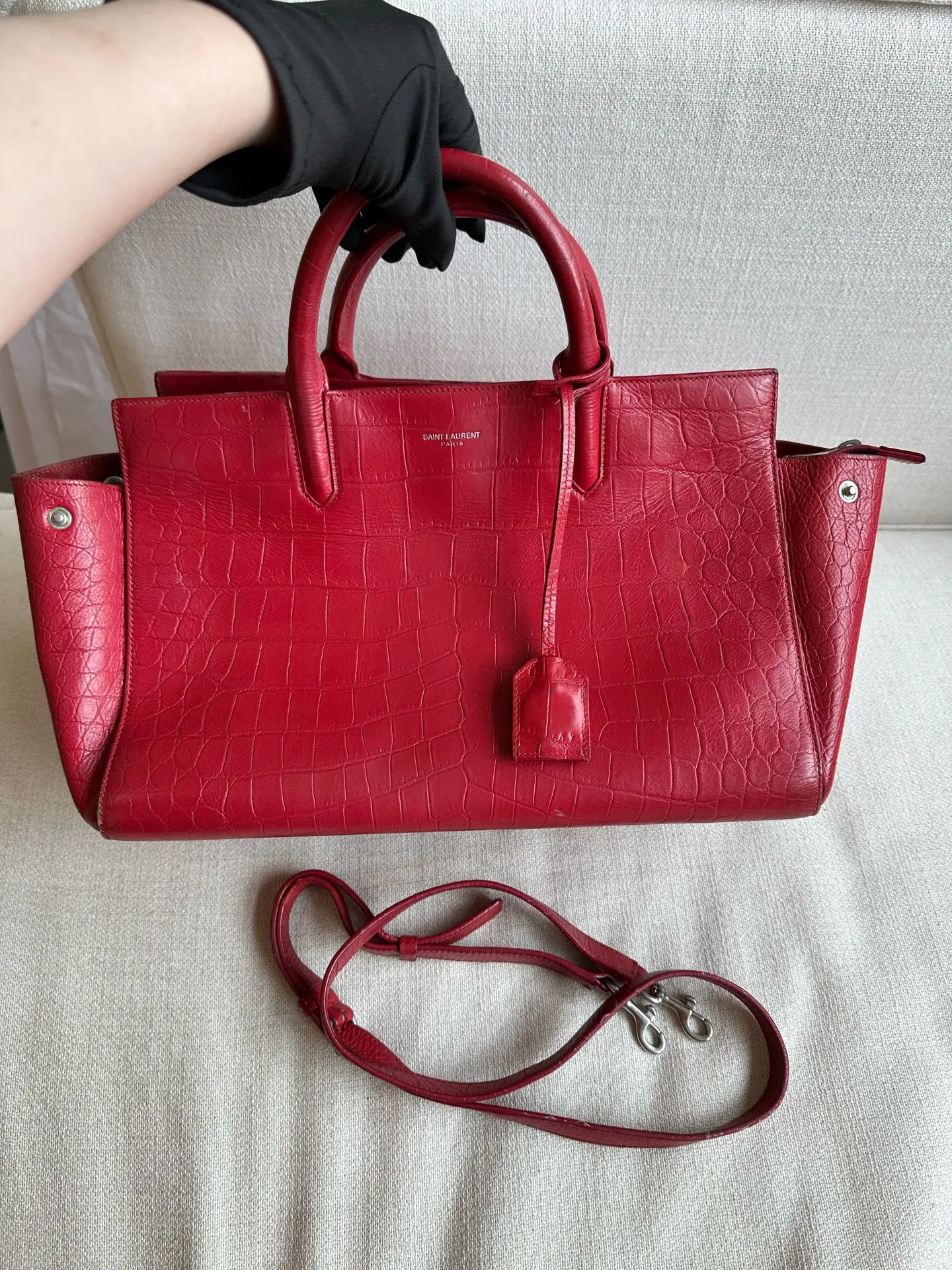 Pre-owned Yves Saint Laurent YSL Saint Laurent Red Croc Embossed 