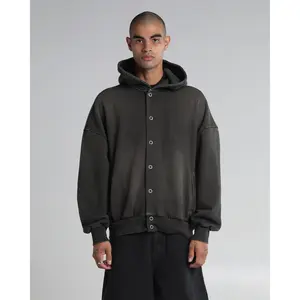 Garment Dye Fleece Button Up Hoodie