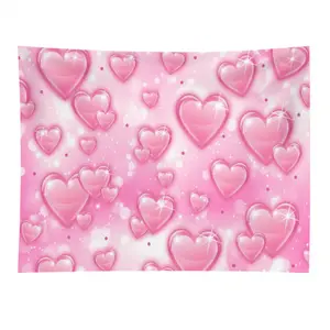 Vintage 90s Pink Heart Backdrop Tapestry - Durable Peach Light Beige Fabric, Easy to Hang with Hooks, Multi-Size Options (40x30 to 90x60 Inches) for Birthday Parties, Glamour Photoshoots, Sofa Cover & Wall Decor, Picnic Blanket Hanging Lightweight