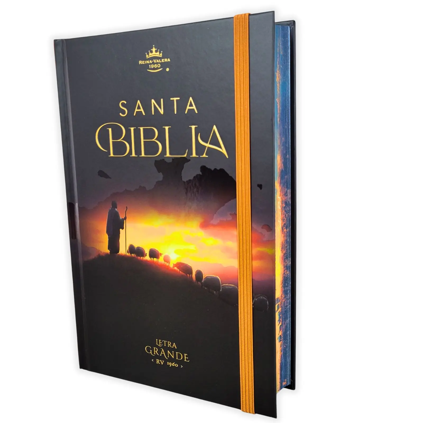 Biblia Letra Grande 12 puntos RV1960 tapa dura pastor y ovejas con elastico