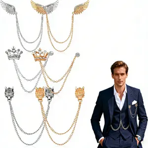 Men's Button-Up Collar Set (6-piece), Alloy Collar Pin, featuring designs such as angel wings, wolf heads, and crowns, in gold and silver colors, suitable for use as gifts for suits, shirts, weddings, business occasions, and birthday parties.