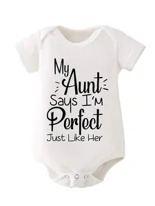 "My Aunt Says I'm Perfect Just Like Her" Baby Bodysuit Cute Auntie Graphic Short Sleeve Cotton Romper for Newborns Everyday Wear Breathable
