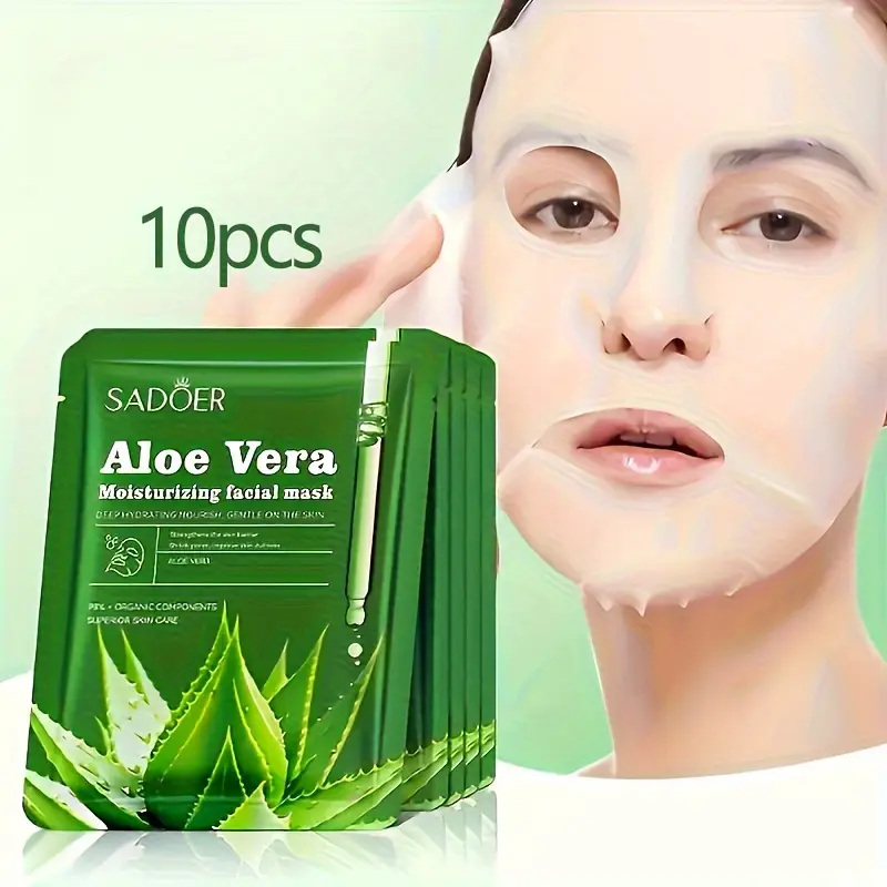 10 Aloe Vera Hydrating Moisturizing Facial Masks with Hyaluronic Acid & Vitamin E | Face Mask Skin Care Products | Hydrates & Firms Skin | Moisture | Alcohol-Free, All Skin Types | Men & Women | Morning & Evening Use | Moisturizer, Hydrating Face Mask