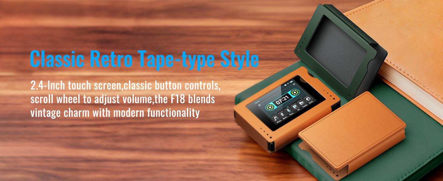 Retro MP3 Player 64GB with Dynamic UI HD Speaker Tape Drive Shape Portable Bluetooth 50 Hours Battery 2.4" Touchscreen Music Player