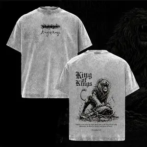 King of Kings Jesus Lion Vintage Washed Oversized T-Shirt, Heavy Cotton Christian Faith Graphic Tee, Biblical Lion of Judah Streetwear, Unisex Religious Shirt,  Jesus Apparel Gift for Believers