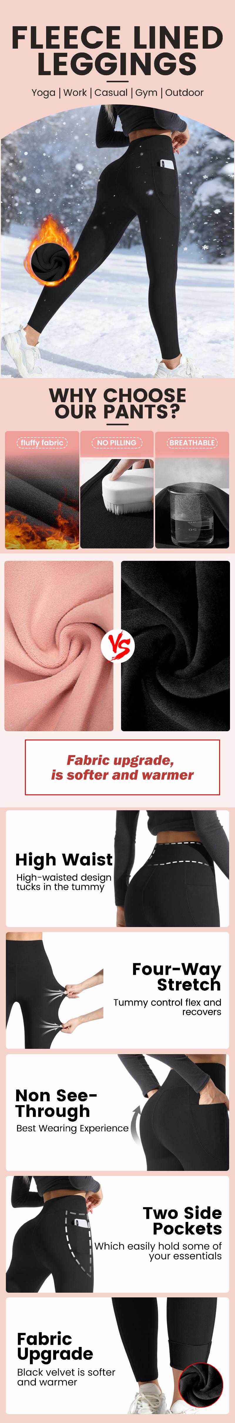 TCVC Winter Women's Leggings Thermal Lined Velvet High Waist Pants with Side Pocket Design Antibacterial Effect Unmarked Edging Comfortable Stretchy Thermal Long Johns Womenswear Solid High Waist Thermal Black Soft Fleece Lined Basic Minimalist - Autumn