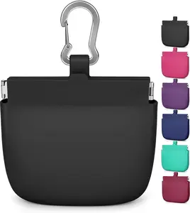 One-Hand Access Silicone Dog Treat Pouch, Small Pocket Sized Training Pouch with Pull Tab & Auto Closing Lid for Easy Pet Training & Walking (Black)