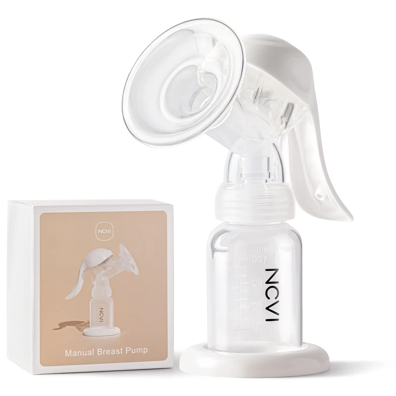 NCVI Manual Hand-Squeezed Breast Pump for Moms, Compact Silent Anti-Leak Anti-Backflow Nursing Pump with 20mm Silicone Flange, BPA-Free Plastic, Dust Cover for Travel & Maternity Use