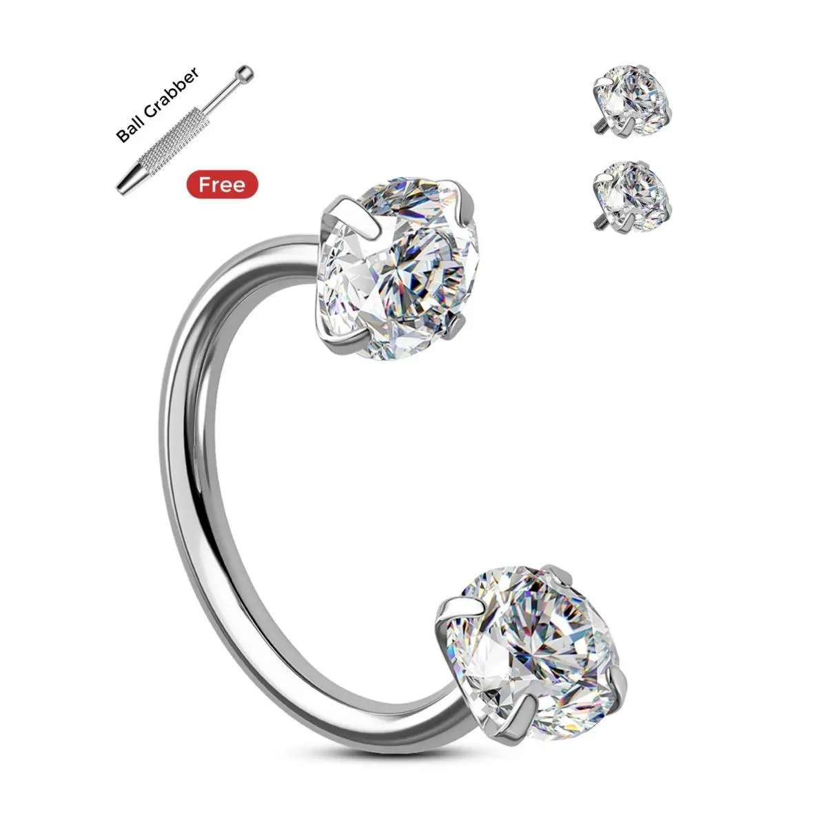 OUFER Body Jewelry 20G 316L Stainless Steel Unisex Dainty Cubic Zirconia Horseshoe Nose Piercing Ring, Internally Threaded for Nostril & Cartilage, 7mm with Free Ball Crabber for Daily Wear, Elegant