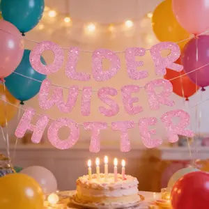 Older Wiser Hotter Glitter Banner Funny Birthday Banner for Women 30th 40th 50th 60th 70th 80th Birthday Party Decorations Sign Gift