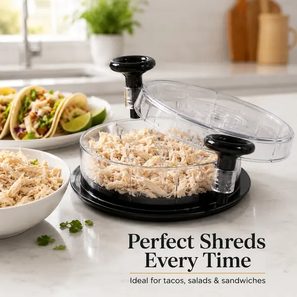 Premium Manual Chicken Shredder Tool with Lid | Fast Meat Shredder for Chicken, Beef & Pork | BPA-Free Kitchen Shredding Machine