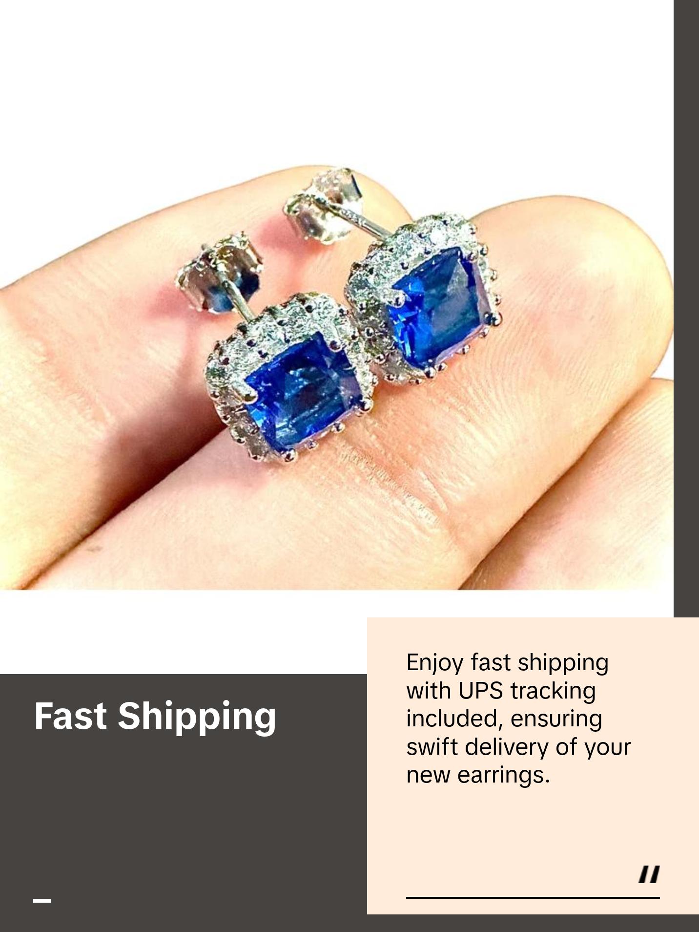 Cushion Cut Tanzanite and White Topaz Halo Studs 925 Sterling Silver Earrings