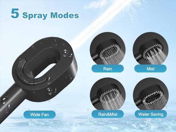 Hibbent Upgraded Filtered Handheld Shower Head, High Pressure 5 Sprays Handheld Showerhead with Filter, Remove Chlorine, Shower Head Holder with LED Display, Brass Pivot Bracket, 59'' Hose,Water-powered Battery-free Black