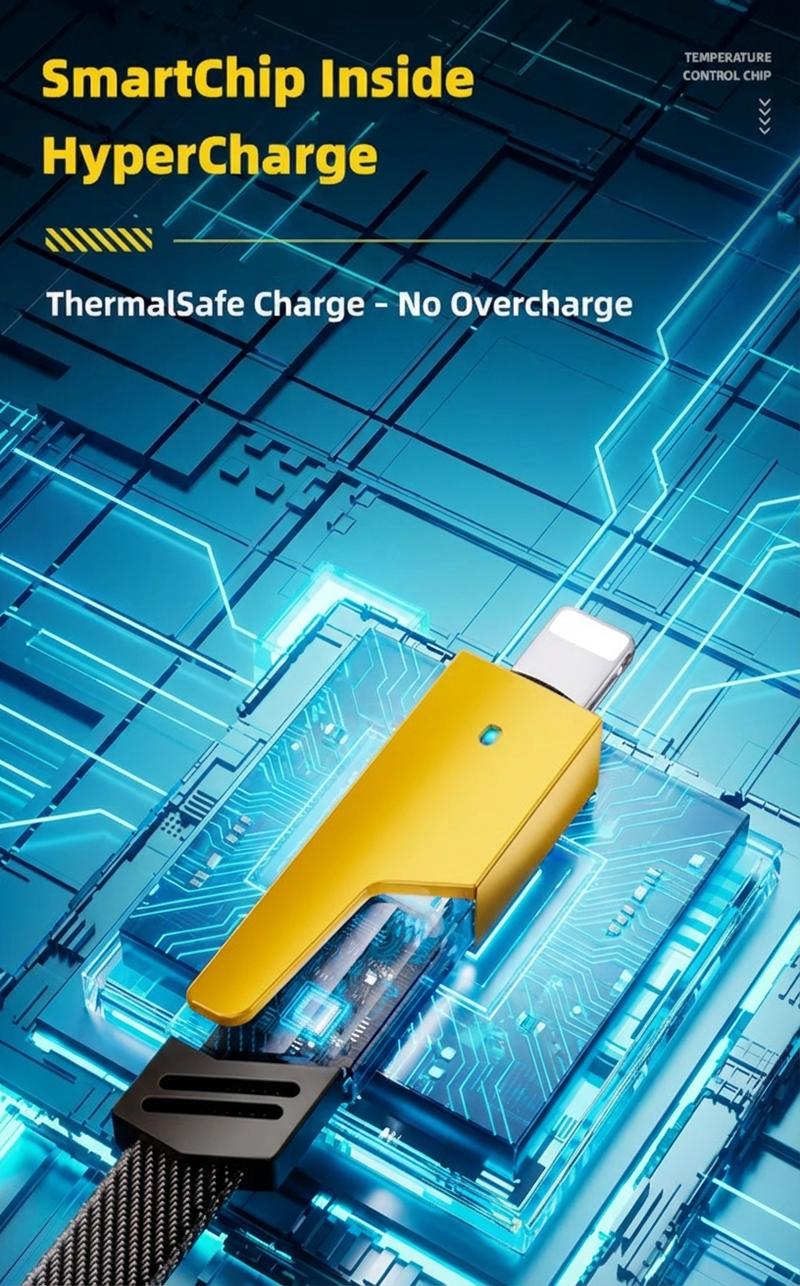 [ BUY 1 Get 1 Free ] 5ft Fast Charging super Cable 4 in 1 with USB A Type C Lightning for iPhone17&Samsung Laptops Charger Braided Data Cable Lengths for Gaming Office Car Travel Compatible