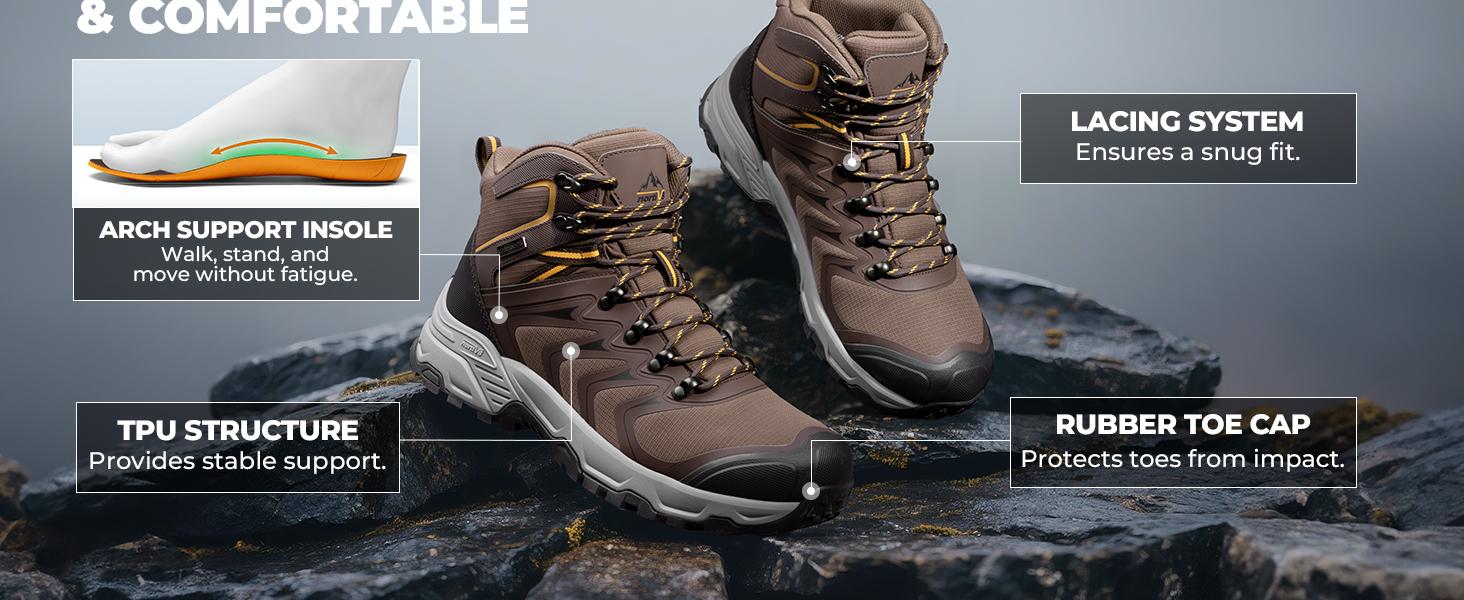 【WATERPROOFING】NORTIV 8 Men's Armadillo 3.0 Waterproof PRO Hiking Boots All Seasons Lightweight Non-Slip Arch Support Trekking Camping Ankle Boots Outdoorfun SpringStatements