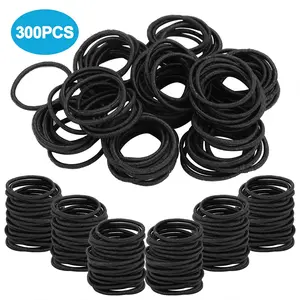 300Pcs Black Elastic Rope Hair Ties - Thick Seamless Rubber Hair Ties,Curly Hair Ponytail Holders,Ponytail Holders for Women Men Girls
