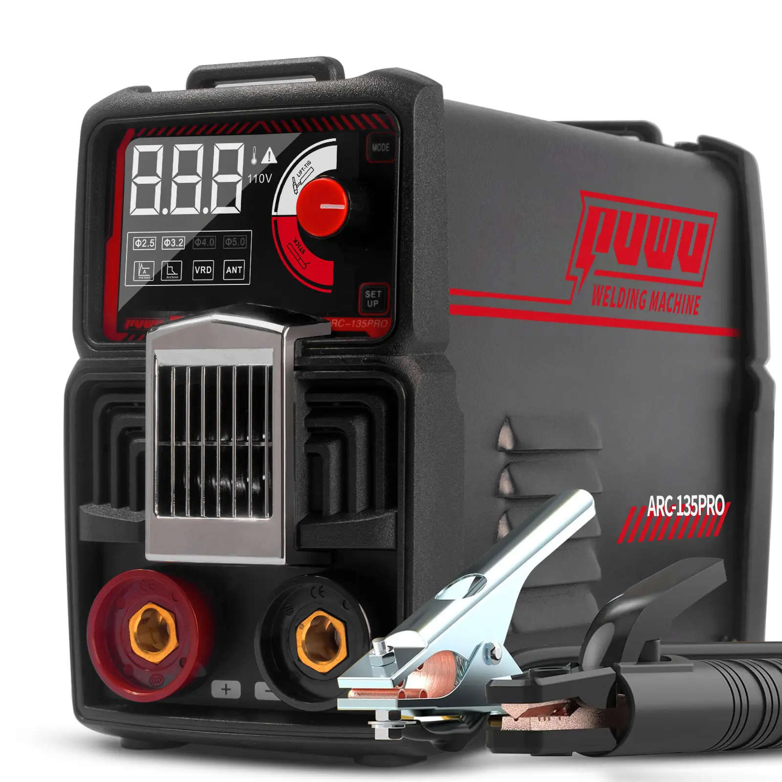 Puwu 110V 135A Rod Welder Digital Welder with Overheat Protection, Electrodes, Digital Screen, Quick Connectors, and Hot Start - Mini MMA Arc Welder, Portable Welding Machine, welding machines