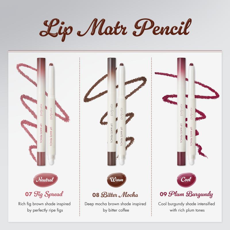 [rom&nd Official Shop] rom&nd Lip Mate Pencil (6 shades 0.5g), Easily Enhance the Shape of Your Lips, Natural Blending
