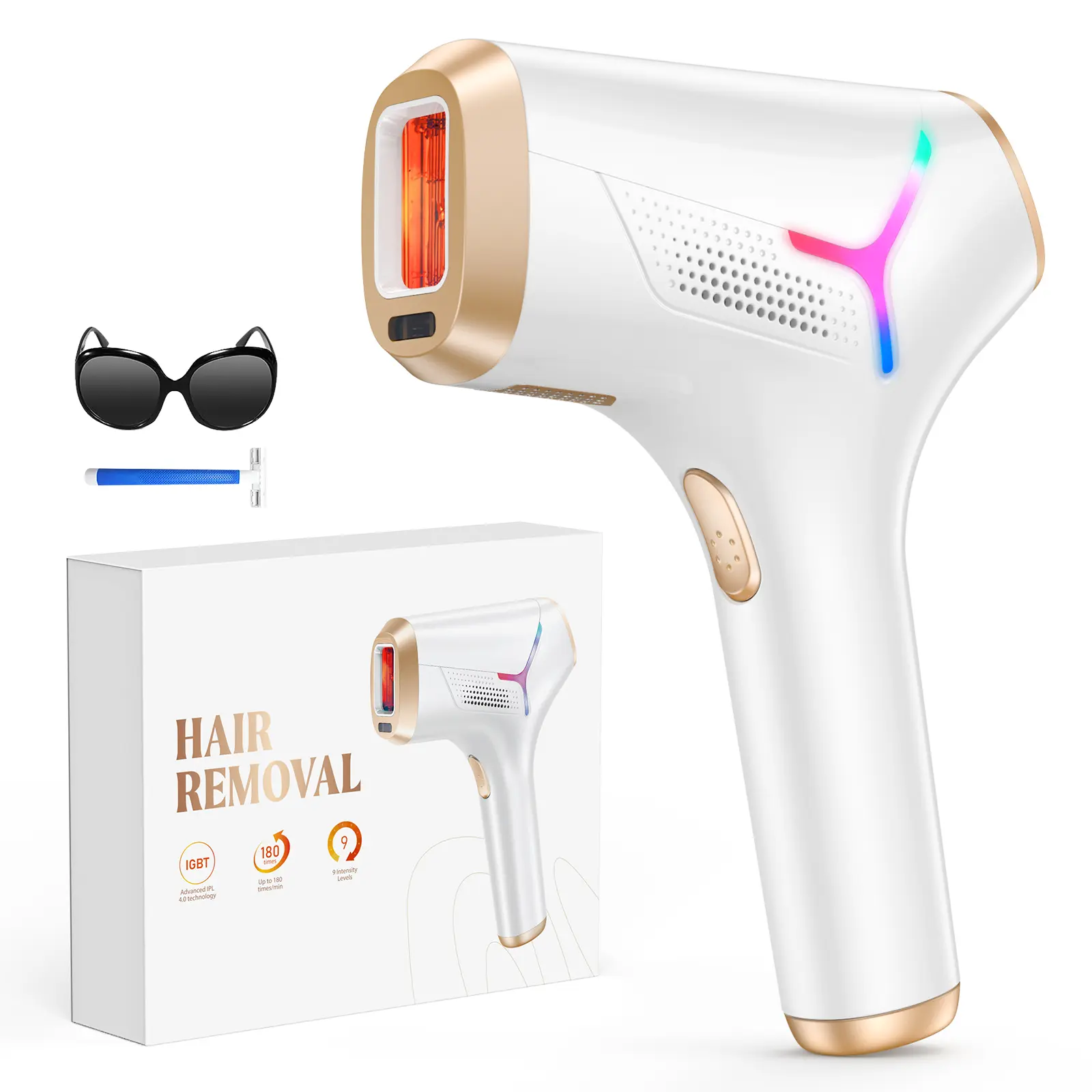 LYSMOSKI At-Home IPL Laser Hair Removal Device for Men & Women, Family-Use, Powerful Energy, 5.2 cm² Contact, Nearly Painless, 0.12s Ultra-Fast Light Emission, 8-Min Whole Body, Effective on Skin in 2 Weeks, Men's Body Hair Removal Solution