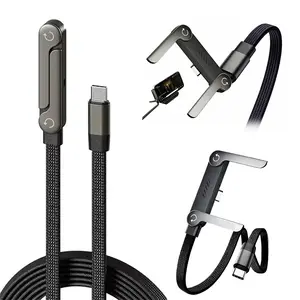 240W Braided Fast Charge Cable with Built-in Phone Stand,Sideways Charging Cord, 2 in 1 Invisible Holder Charger Cable, Type C for Smartphones Tablets, Foldable Holder Charger Cable