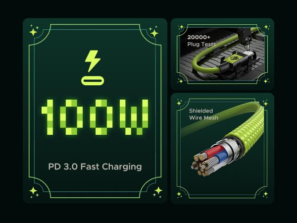 【UGREEN x Genshin Impact】UGREEN USB-C to USB-C Cable 100W Fast Charging with cable tie, Genshin Impact Kinich-Themed Design, Compatible with iPhone 15/15 Pro/15 Pro Max, MacBook Pro/Air, Galaxy S24/S23, iPad Pro/Air, Pixel 8 (3.3ft),TikTokShopHolidayHaul