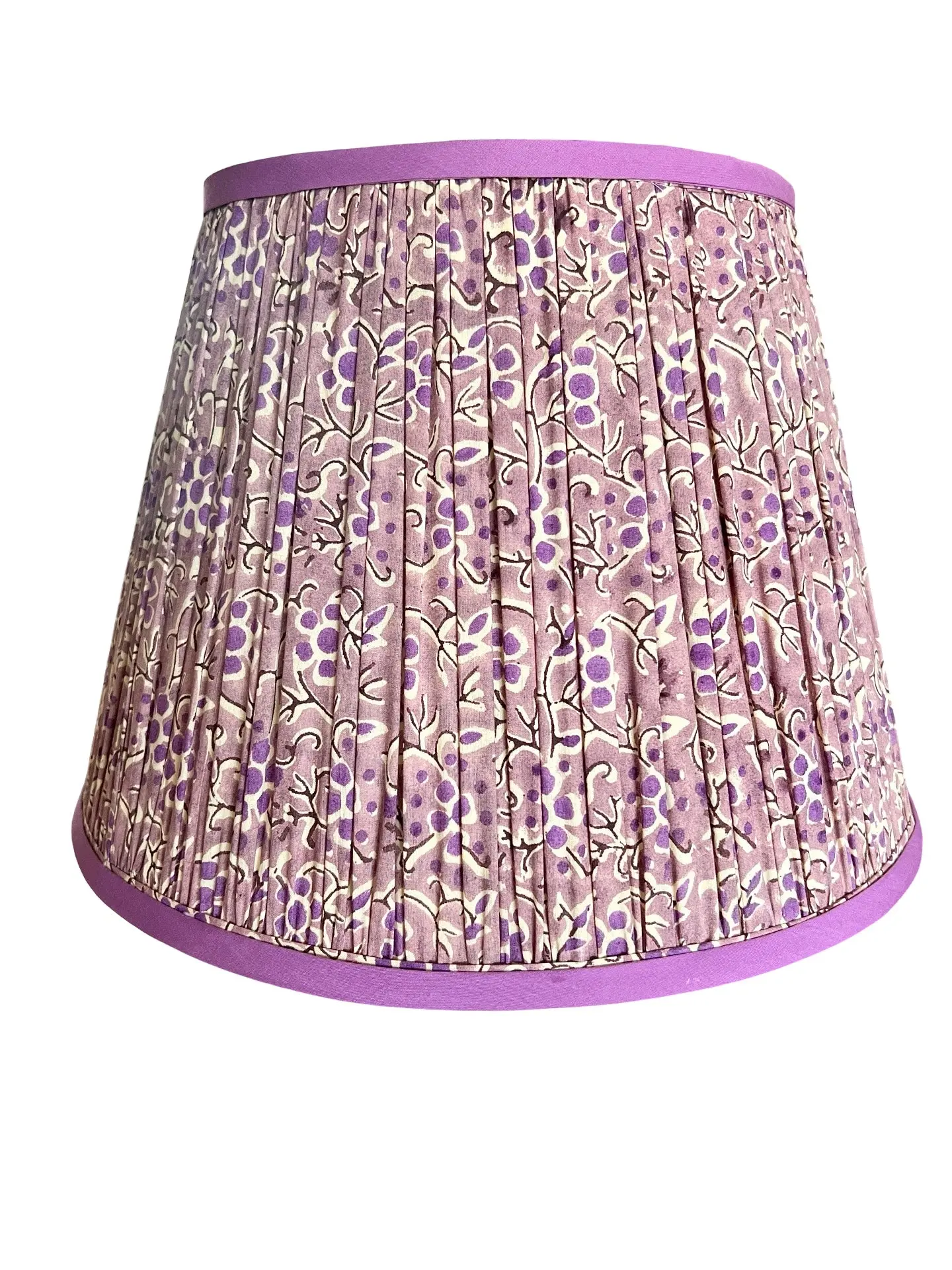 Evelyn / Violet and Purple Flowered Pleated Empire Lampshade w/ PInk Trim