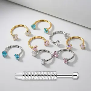 8pcs Value Pack 18G Horseshoe Nose Ring Internally Threaded Gems 18G 8mm Hoops Piercing Jewelry With Free Auxiliary Tool Ball Holder