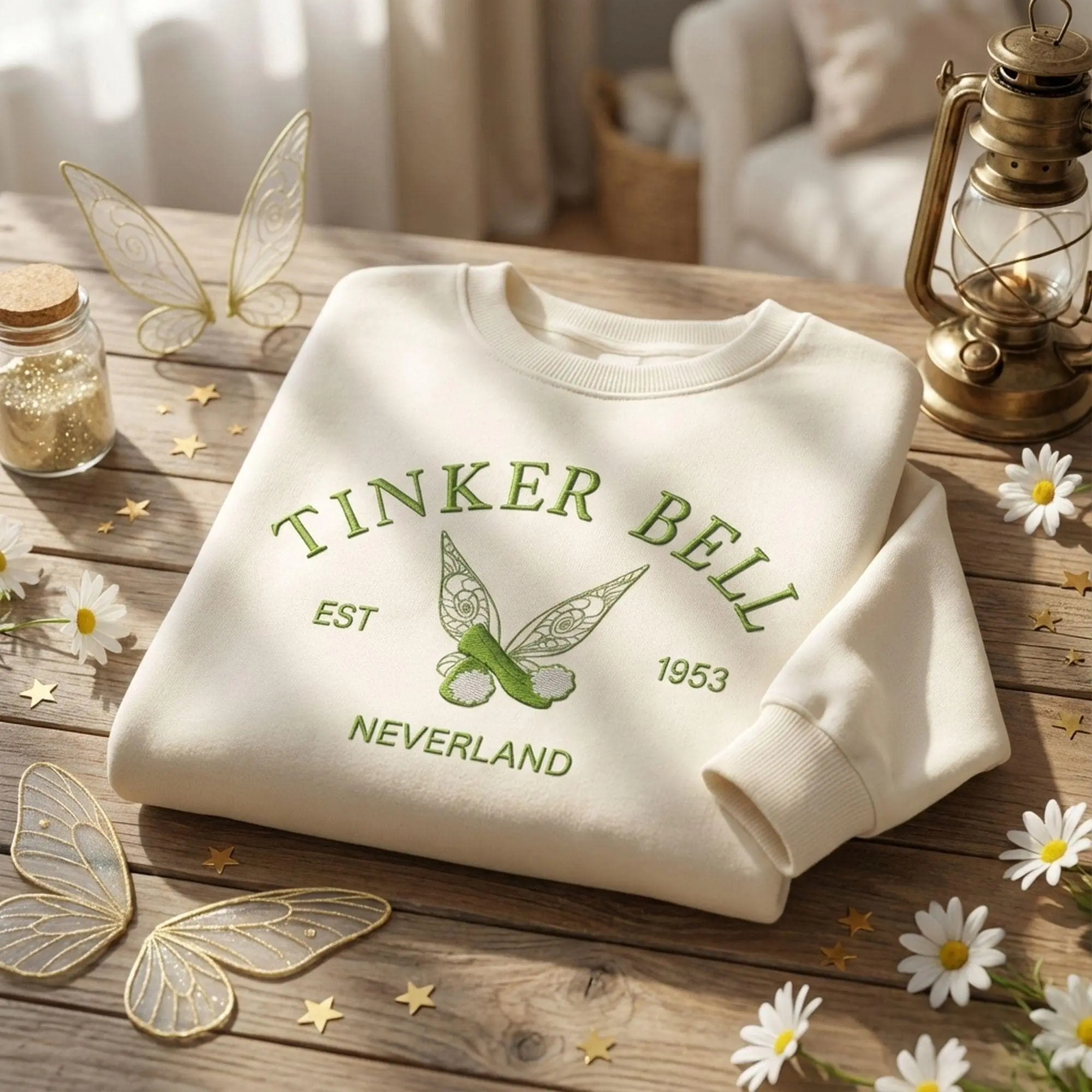 Embroidered Tinke Bell Never2026 Sweatshirt, Vintage Pan  Embroidery Sweater, 2026 Trip,   World, Magic Kingdom