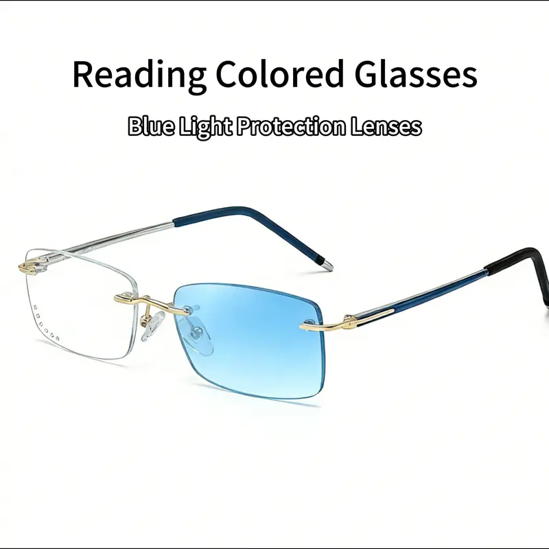 Rimless Reading Glasses - HD Anti-Blue Light Photochromic Lenses, Frameless Readers for Men & Women, Lightweight, Transition Clear to Dark in Sunlight