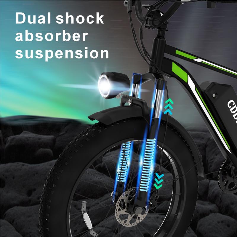 [26"X4" Tire] Electric Cycle Peak 1500W Off Road  Full Suspension 48V 15.6Ah Removable Battery 30-50 Miles Range Dual Seat Fat Tire E Bike with LED Headlight UL 2849 Certified
