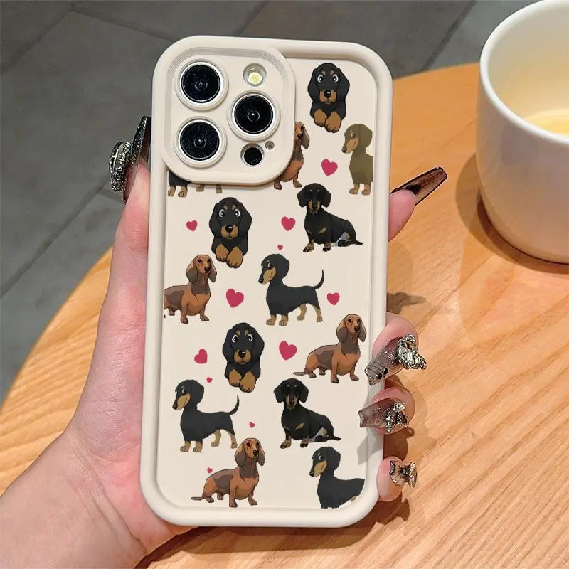 Cute Adorable Dachshund Pattern Phone Case, Anti-drop Cellphone Smartphone Protective Case, Smartphone Protective Casing, Total Protective Shockproof Durable Phone Cover, Mobile Phone Cover for IP11 12 13 14 15 16 17PROMAX Series and SAMS