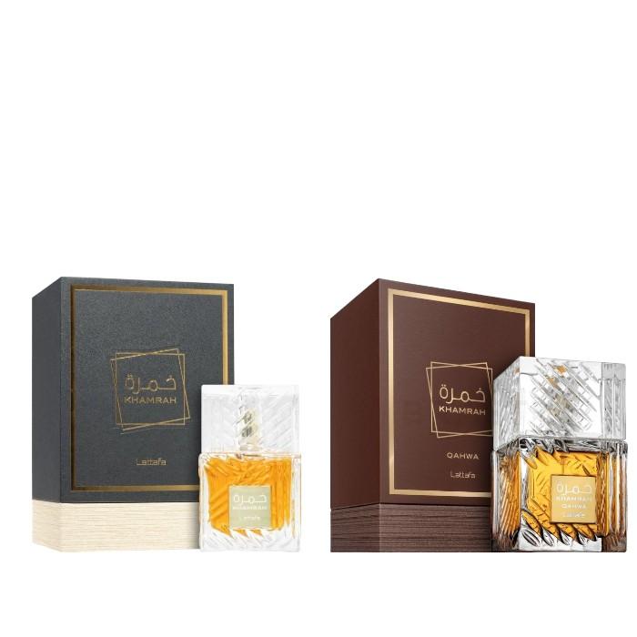 Lattafa Perfumes | Khamrah & Khamrah Qahwa - Unisex Fragrance - 3.4 oz (100 ml) Per Bottle | Cinnamon - Praline & Amberwood Fragrance Notes