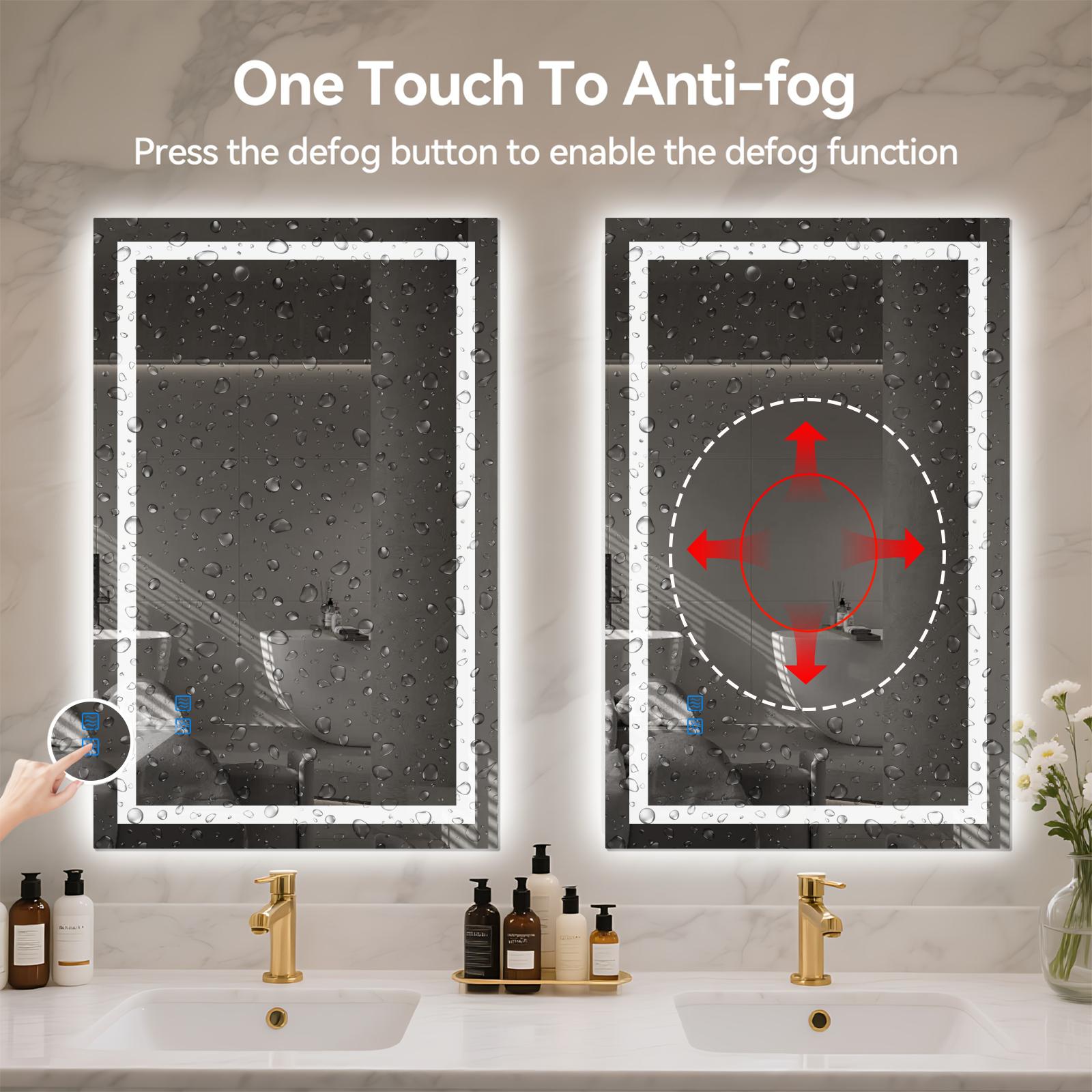 GALENTAL LED Bathroom Mirror with Lights Over Sink Dimmable Touch Control 3-Color Options Wall Mounted Defogging Memory Timing Tempered Glass Modern White Decor Home Interior