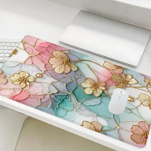 Floral  Pattern Pastel Color Desk Mat, Large Elegant Stained Glass Desk Mat, Pastel Color  Aesthetic Computer Mat for Desk, Home Decor, Gaming Desk Accessory, Corporate Work Desk  Poccessories