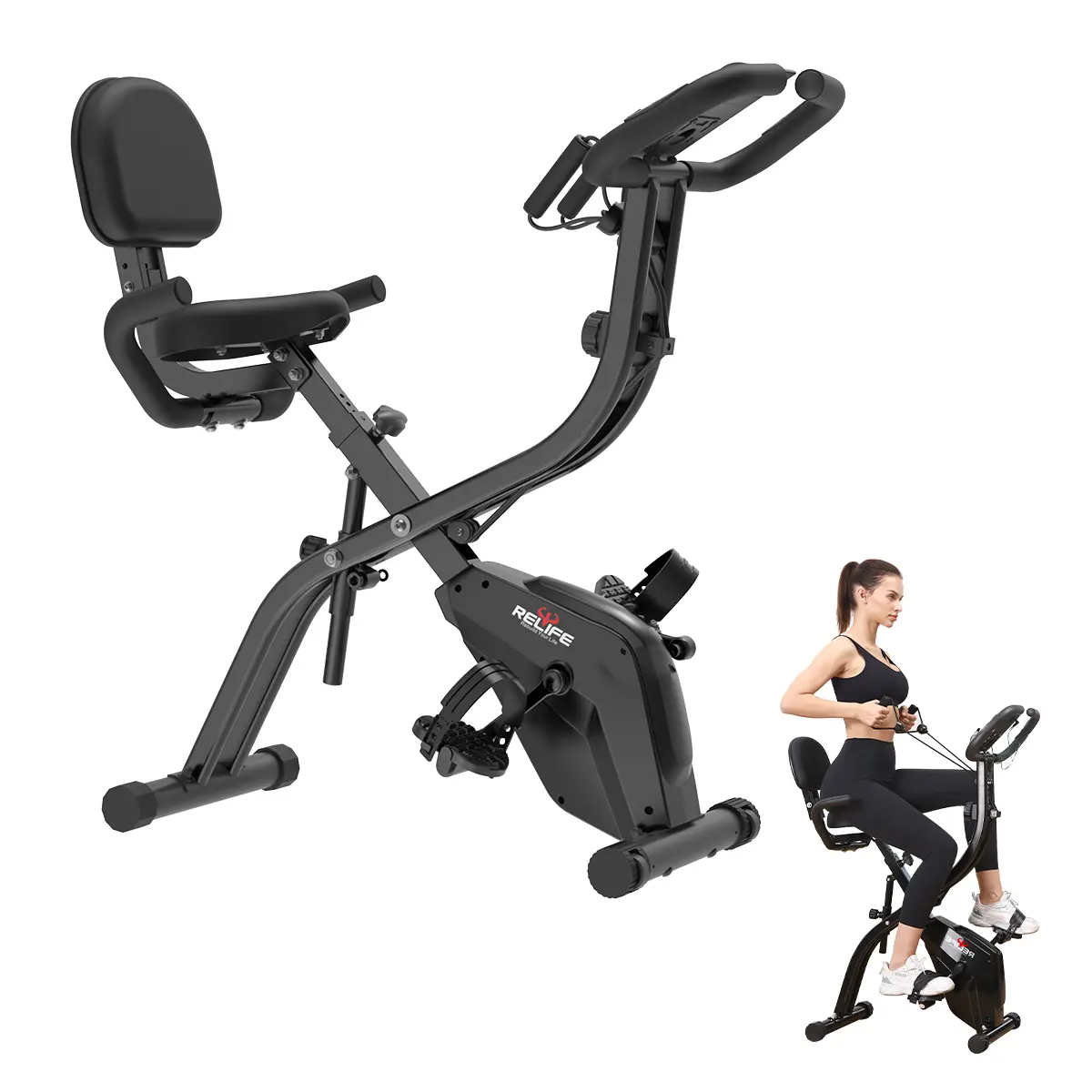 RELIFE REBUILD YOUR LIFE 3-in-1 Foldable Magnetic Folding Exercise Bike - Alloy Steel Upright & Recumbent Indoor Stationary Bike, Adjustable Fitness Tool with LCD Monitor, 440 lb Capacity Portable Gym Equipment for Cardio Workouts, Workout Equipment