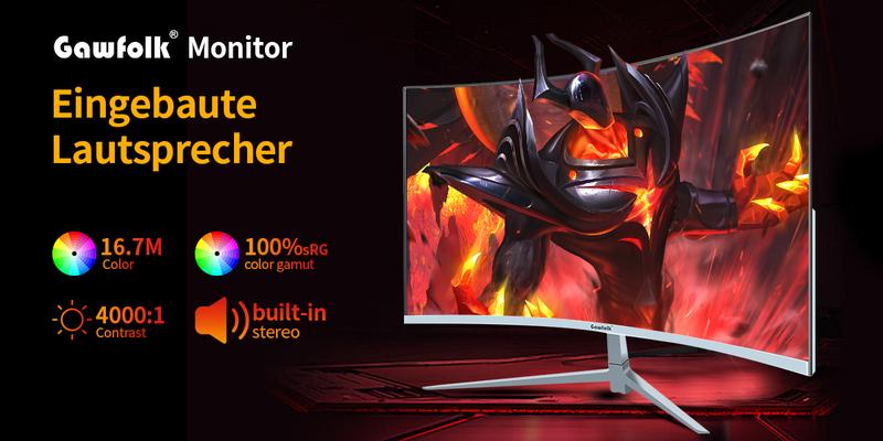 Gawfolk 27-inch Curved Gaming Monitor 100Hz, PC Screen Full HD 1080P, Frameless 1800R Computer Screen With FreeSync And Eye Care Technology, Supports VESA