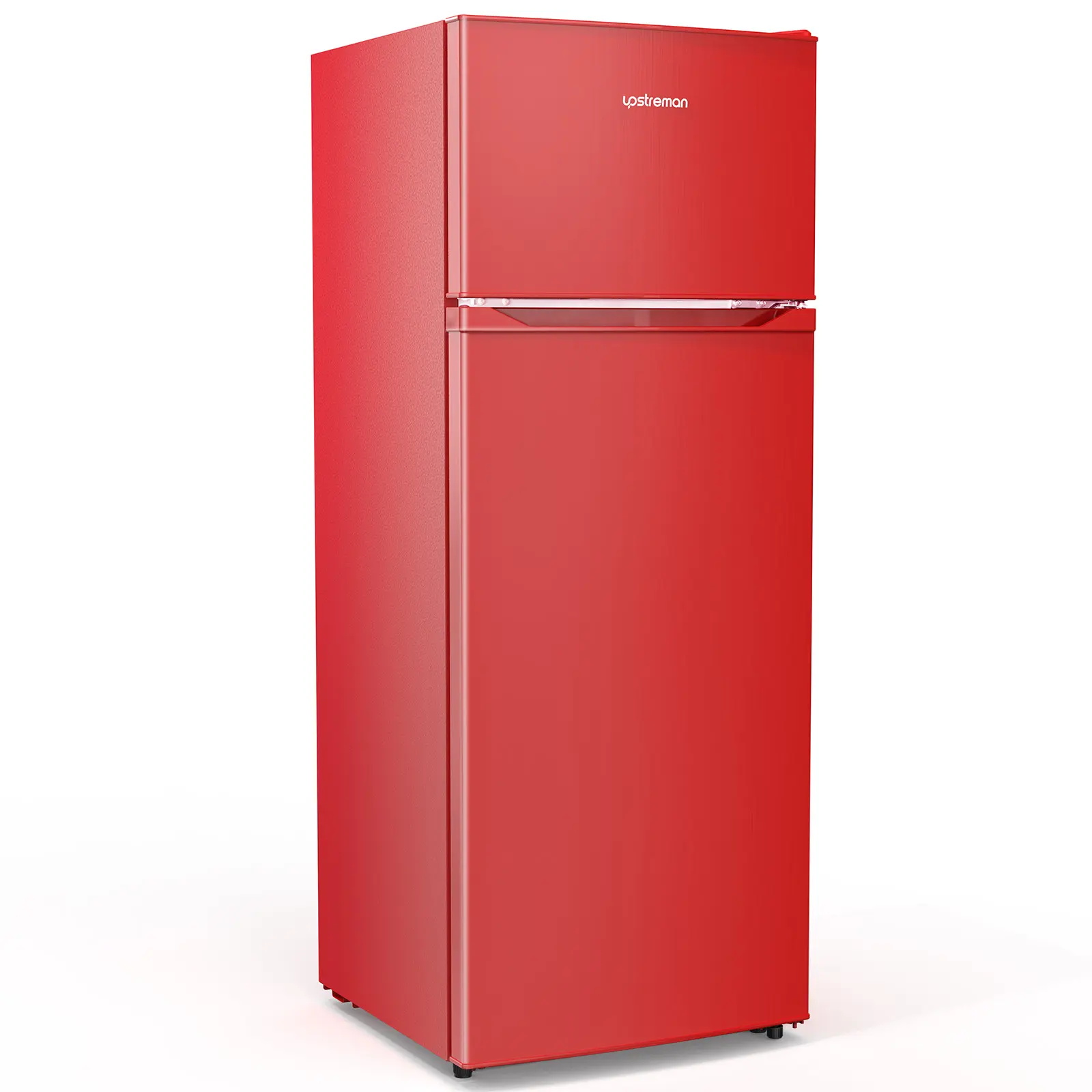Upstreman 7.7 Cu.Ft. Double-Glass-Door Mini Refrigerator-Freezer with 6.2 Cu.Ft. Fridge, Adjustable Temperature Thermostat, Reversible Door, 39db Quiet Operation, Crisper Drawer, Energy Saver, US Plug for Apartments