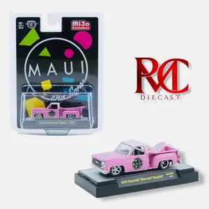 M2 Machines 1:64 1979 Chevrolet Silverado Stepside with Surfboard Maui & Son – Pink