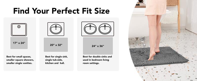 Deconovo Bathroom mat, Water Proof, Toilet Lid Mat & Bath Mat, Bath Rugs, Summer Bathroom Accessories, Machine Washable Low Pile Rugs for Living Room