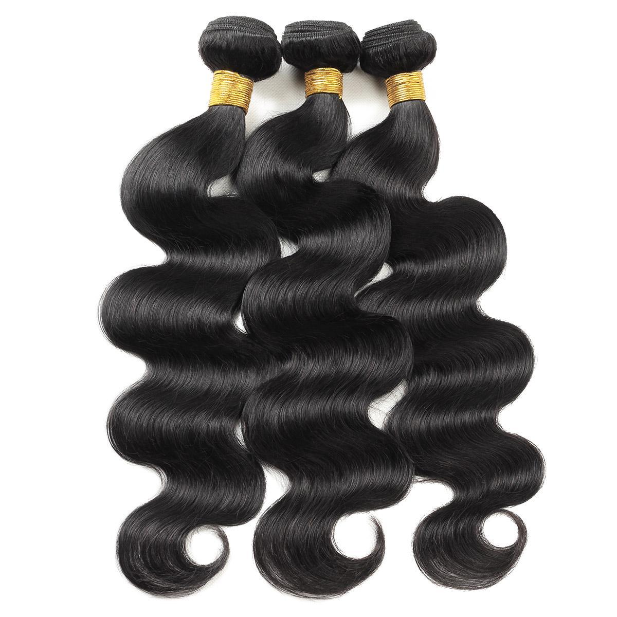 Brazilian Virgin Human Hair Bundles 30inch Body Wave Straight Hair for Quick Weave 1 3 4 Bundles Natural Black Traditional Sew in Extension