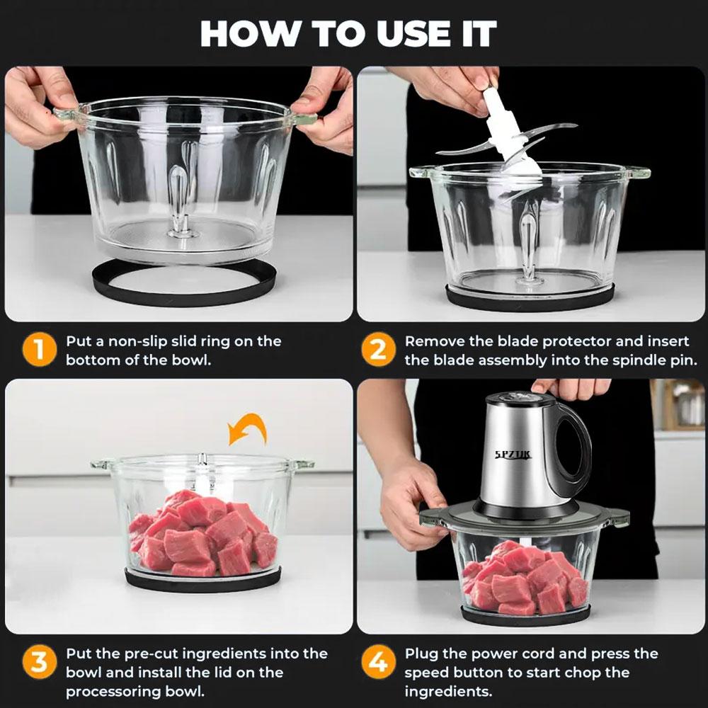 SPZTJK Meat Grinder,Food Processors With 2 Bowls and 4 Bi-Level Blades, Mini Electric Food Chopper 300W, For Baby Food, Meat, Onion, Vegetables SPZTJK Meat Grinder,Food Processors With 2 Bowls and 4 Bi-Level Blades, Mini Electric Food Chopper 300W, For Baby Food, Meat, Onion, Vegetables