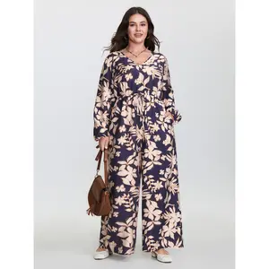 【Summer Turn-Up】BlOOMCHIC Plus Size Floral Print V-Neck Drawstring Waist Jumpsuit [M-6X] 2026 Summer Pick for Mother's Day